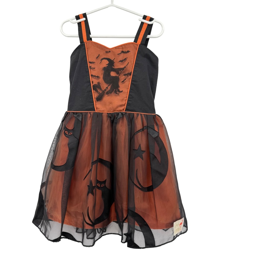 Rosa Flamenco Kids Halloween Witch Cat Tulle Dress Orange Black Sleeveless 6 EUC